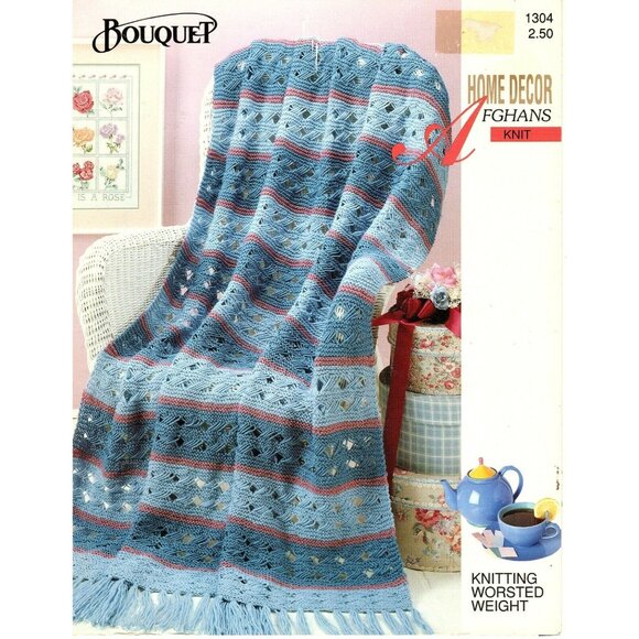 Bouquet Home Decor Afghans Vintage Knitting Pattern - Picture 1 of 1